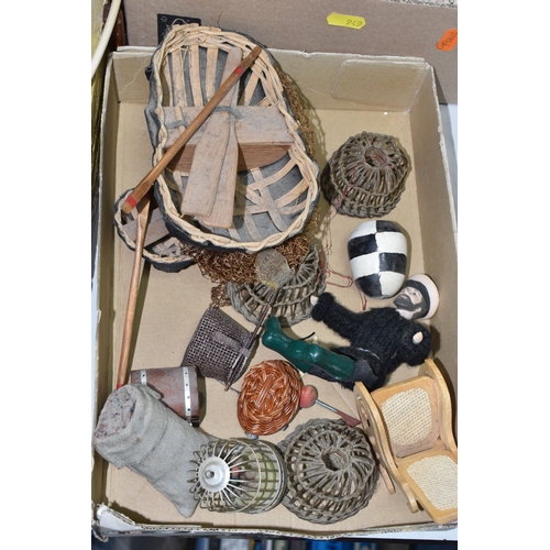 949 - THREE BOXES AND LOOSE DOLLS HOUSE AND ACCESSORIES comprising a large dolls house in the form of a ha... 