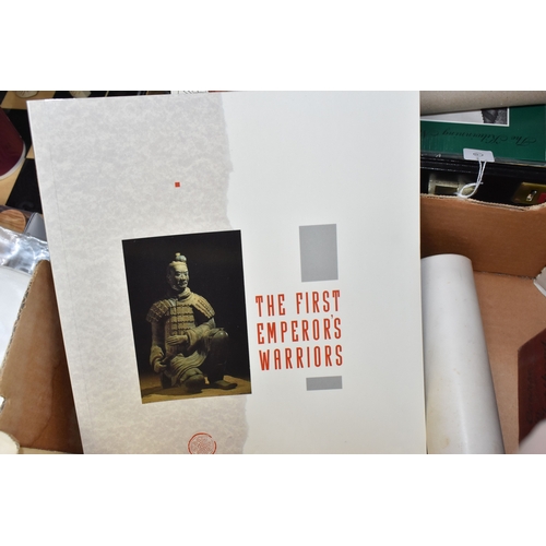 996 - A BOX AND A CASE OF BOOKS, EPHEMERA AND MASONIC ITEMS to include two titles related to the Bayeux Ta... 