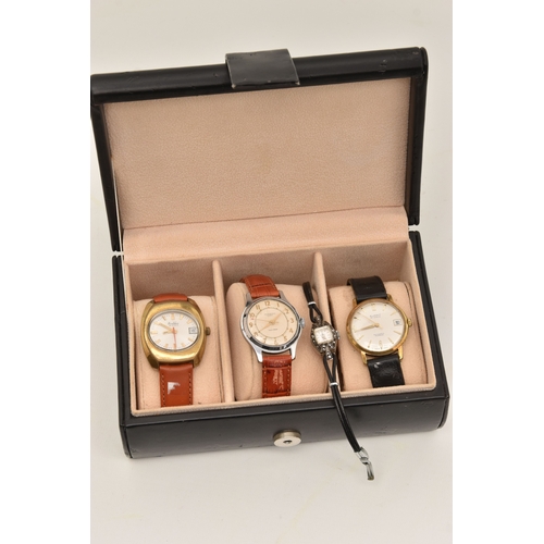FOUR WRISTWATCHES, a three watch display case, encasing a 'Bentima Star ...