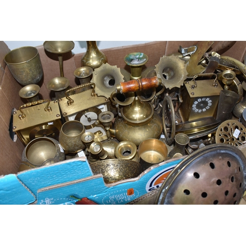 FIVE BOXES AND LOOSE BRASS ITEMS to include approximately sixteen ...