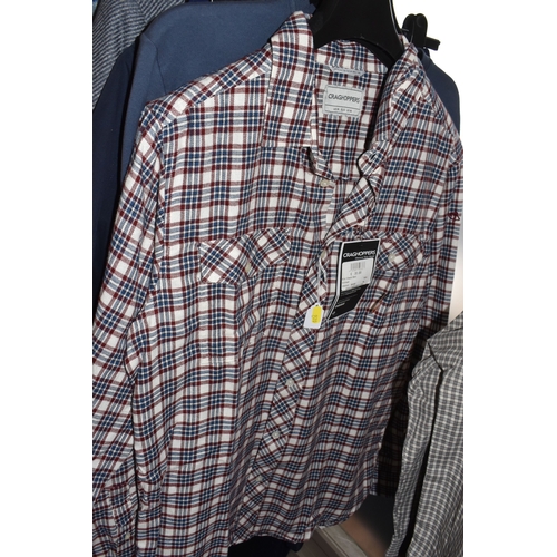 920 - TWO BOXES AND LOOSE MEN'S CLOTHING, ACCESSORIES AND LUGGAGE, to include jackets, shirts, knitwear, j... 