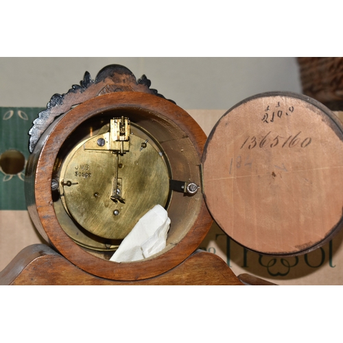 1011 - THREE BOXES AND LOOSE MANTEL CLOCK AND MISCELLANEOUS ITEMS, to include a wooden cased mantel clock, ... 