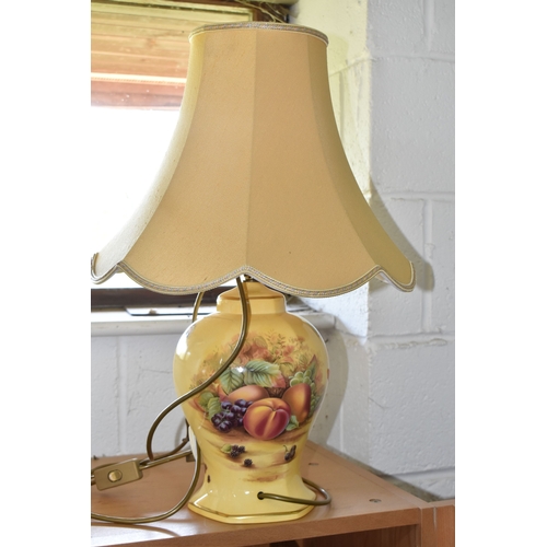 800 - A GROUP OF THREE AYNSLEY 'ORCHARD GOLD' TABLE LAMPS, comprising two matching transfer print lamps, i... 