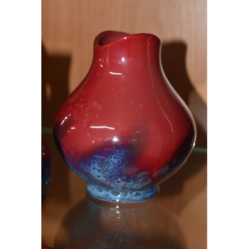 807 - A GROUP OF ROYAL DOULTON FLAMBE VASES AND FIGURES, comprising figures of a penguin, height 15.5cm (s... 