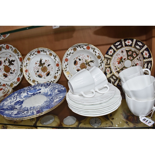 817 - TWENTY THREE PIECES OF ROYAL CROWN DERBY DINNER WARE, comprising six pieces of Asian Rose A962: thre... 