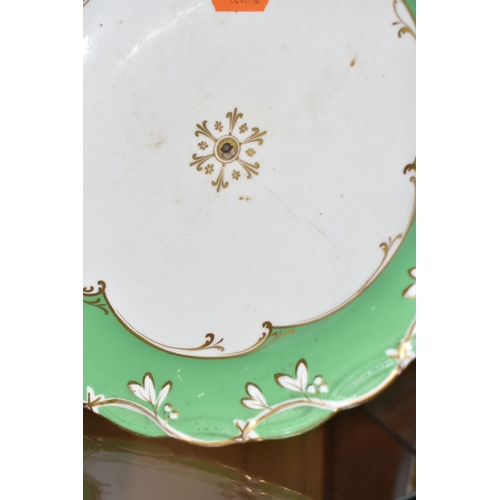 820 - NINE PIECES OF 19TH CENTURY HAND PAINTED DESSERT WARE, comprising comport and eight plates, each pla... 
