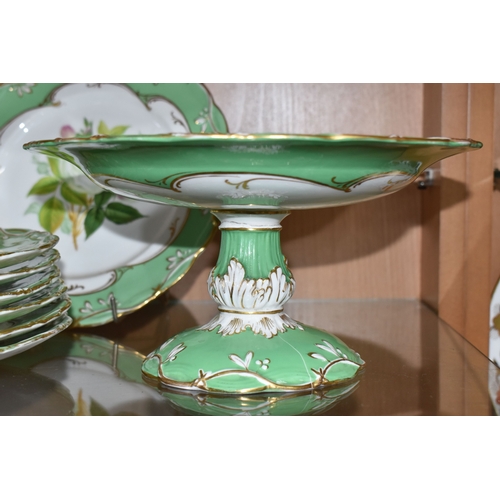 820 - NINE PIECES OF 19TH CENTURY HAND PAINTED DESSERT WARE, comprising comport and eight plates, each pla... 