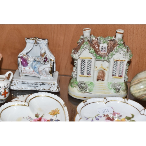 822 - A GROUP OF CERAMICS, to include boxed Royal Crown Derby cheese knives and bottle opener, four Grapha... 