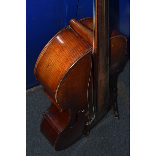 838 - A CELLO AND HORSE HAIR BOW, both by unknown maker (2) (Condition report: both are in need of restora... 
