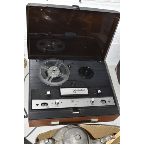 841 - ONE BOX AND LOOSE OF MAINLY AUDIO EQUIPMENT to include a Fidelity Braemar Twin Track reel to reel ci... 