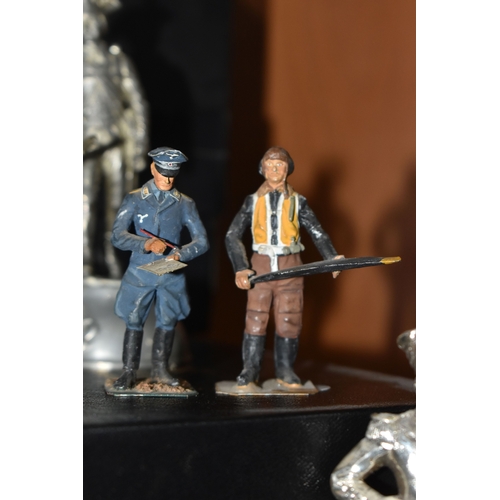 799 - A GROUP OF METAL VINTAGE SOLDIER FIGURES, comprising sixteen miniature silver plated Royal Hampshire... 