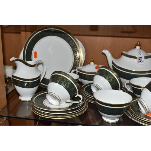 802 - A GROUP OF TEAWARE, comprising Royal Doulton 'Vanborough' pattern no. H4992, to include moulded hand... 
