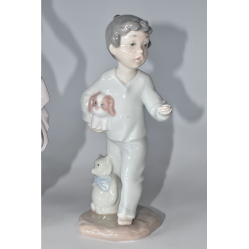 813 - THREE NAO FIGURINES, comprising 'Girl sitting with a bird', (has had noticeable restoration to the n... 