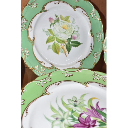 820 - NINE PIECES OF 19TH CENTURY HAND PAINTED DESSERT WARE, comprising comport and eight plates, each pla... 