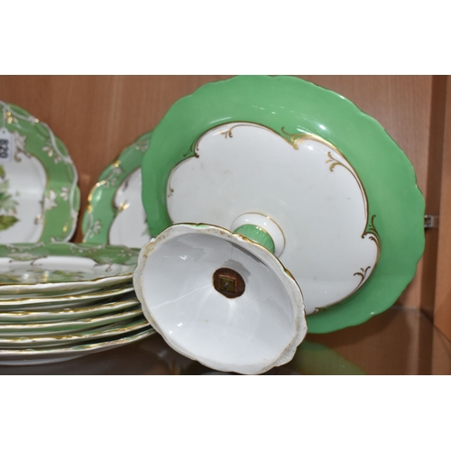 820 - NINE PIECES OF 19TH CENTURY HAND PAINTED DESSERT WARE, comprising comport and eight plates, each pla... 