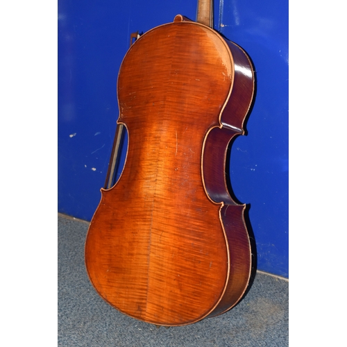 838 - A CELLO AND HORSE HAIR BOW, both by unknown maker (2) (Condition report: both are in need of restora... 