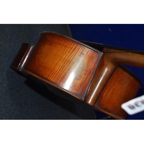 838 - A CELLO AND HORSE HAIR BOW, both by unknown maker (2) (Condition report: both are in need of restora... 