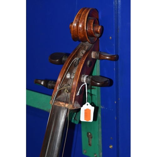 838 - A CELLO AND HORSE HAIR BOW, both by unknown maker (2) (Condition report: both are in need of restora... 