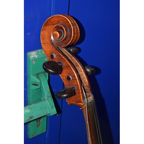 838 - A CELLO AND HORSE HAIR BOW, both by unknown maker (2) (Condition report: both are in need of restora... 