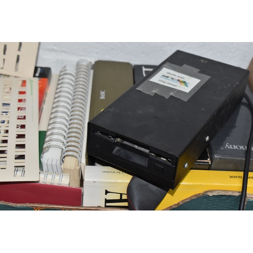 840 - THREE BOXES AND LOOSE OF VINTAGE COMPUTING EQUIPMENT to include two boxed ZX Spectrums and a boxed Z... 