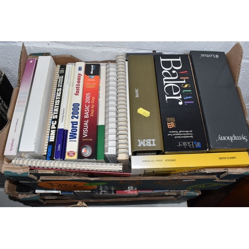 840 - THREE BOXES AND LOOSE OF VINTAGE COMPUTING EQUIPMENT to include two boxed ZX Spectrums and a boxed Z... 