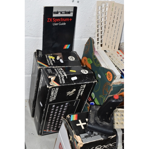 840 - THREE BOXES AND LOOSE OF VINTAGE COMPUTING EQUIPMENT to include two boxed ZX Spectrums and a boxed Z... 