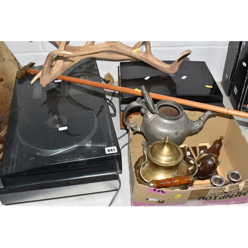 841 - ONE BOX AND LOOSE OF MAINLY AUDIO EQUIPMENT to include a Fidelity Braemar Twin Track reel to reel ci... 