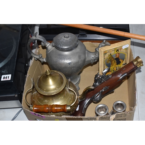 841 - ONE BOX AND LOOSE OF MAINLY AUDIO EQUIPMENT to include a Fidelity Braemar Twin Track reel to reel ci... 