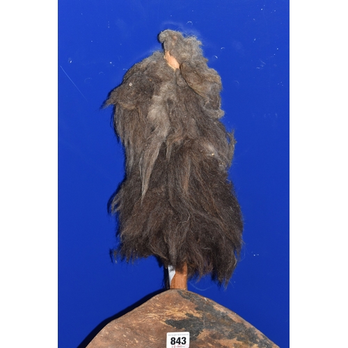 843 - AN AFRICAN ZULU STYLE SHIELD of traditional elongated oval form, constructed from animal hide with r... 
