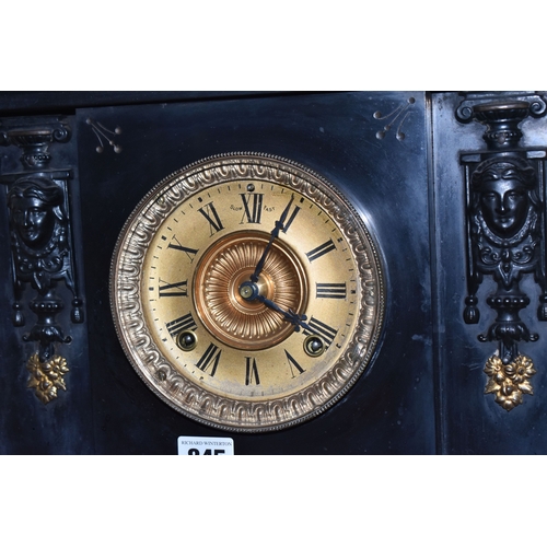 845 - A LARGE IMPRESSIVE ANTIQUE SLATE MANTEL CLOCK BY  THE ANSONIA CLOCK CO, NEW YORK with gold coloured ... 