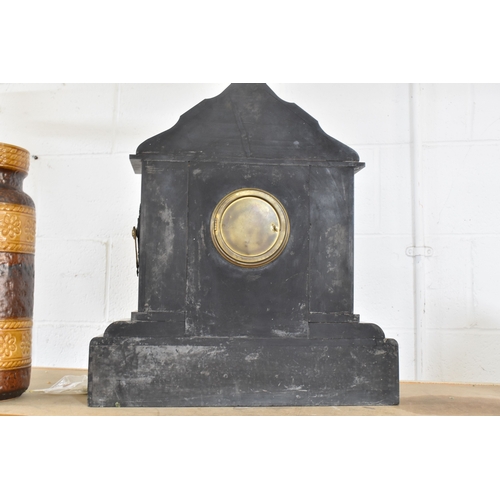 845 - A LARGE IMPRESSIVE ANTIQUE SLATE MANTEL CLOCK BY  THE ANSONIA CLOCK CO, NEW YORK with gold coloured ... 