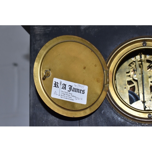 845 - A LARGE IMPRESSIVE ANTIQUE SLATE MANTEL CLOCK BY  THE ANSONIA CLOCK CO, NEW YORK with gold coloured ... 