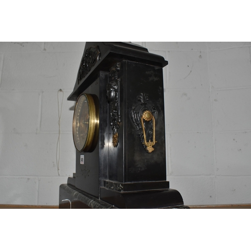 845 - A LARGE IMPRESSIVE ANTIQUE SLATE MANTEL CLOCK BY  THE ANSONIA CLOCK CO, NEW YORK with gold coloured ... 