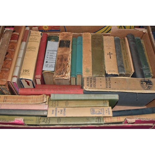 850 - SIX BOXES OF OLD HARDBACK BOOKS including the likes of AA Milne, TH White, Monica Edwards, Hugh Loft... 