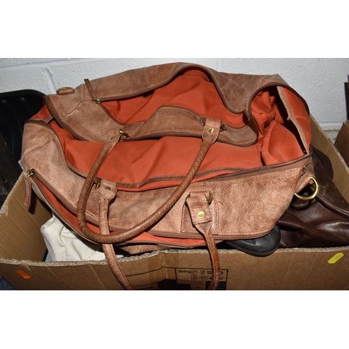 851 - TWO BOXES AND LOOSE OF LADIES' CLOTHING ACCESSORIES, FOOTWEAR AND BAGS  to include a Liberty's silk ... 