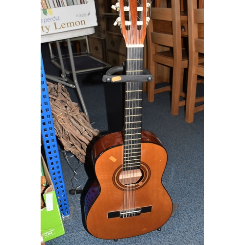 858 - THREE BOXES AND LOOSE MOSTLY DECORATIVE TREEN AND METALWARE, to include an acoustic Hohner model MC-... 