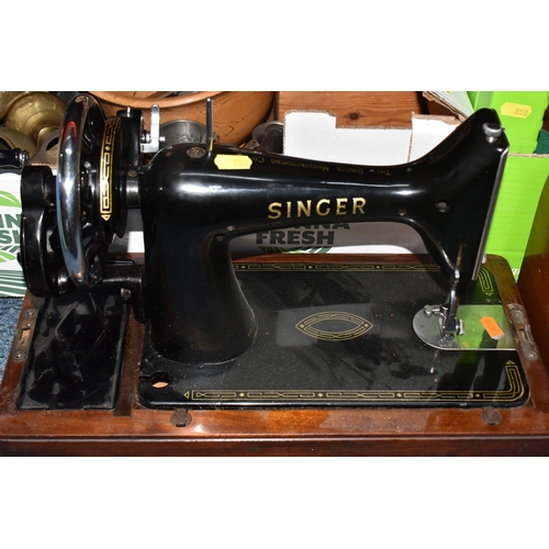 858 - THREE BOXES AND LOOSE MOSTLY DECORATIVE TREEN AND METALWARE, to include an acoustic Hohner model MC-... 