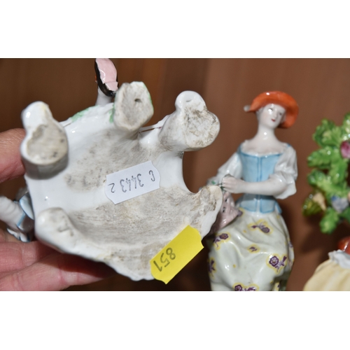 816 - A GROUP OF MAINLY CONTINENTAL FIGURES AND A FIGURE GROUP, comprising a Sitzendorf figure group of tw... 