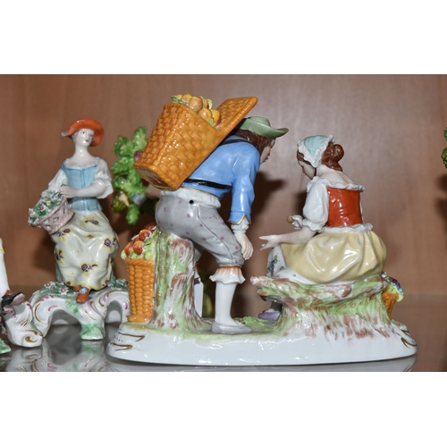 816 - A GROUP OF MAINLY CONTINENTAL FIGURES AND A FIGURE GROUP, comprising a Sitzendorf figure group of tw... 