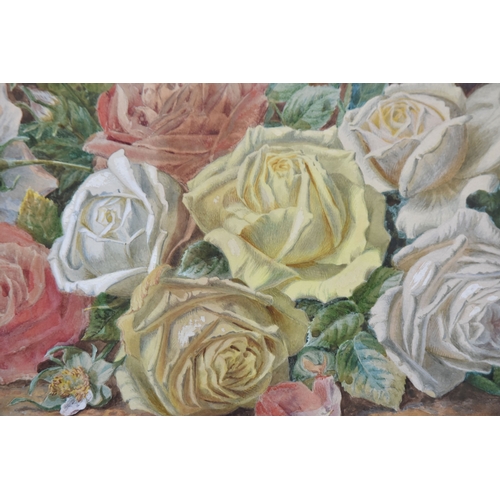 839 - THOMAS FREDERICK COLLIER (1823-1885) STILL LIFE WITH ROSES, a bouquet of cut flowers are resting on ... 
