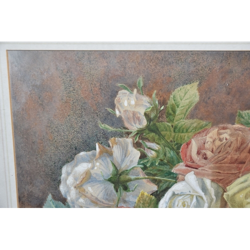 839 - THOMAS FREDERICK COLLIER (1823-1885) STILL LIFE WITH ROSES, a bouquet of cut flowers are resting on ... 