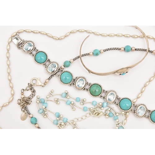 469 - ASSORTED WHITE METAL JEWELLERY, to include seven necklaces, a bracelet, a bangle and a ring, most se... 