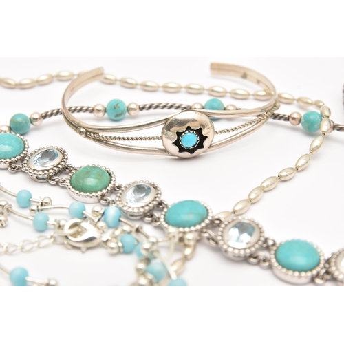 469 - ASSORTED WHITE METAL JEWELLERY, to include seven necklaces, a bracelet, a bangle and a ring, most se... 