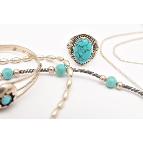 469 - ASSORTED WHITE METAL JEWELLERY, to include seven necklaces, a bracelet, a bangle and a ring, most se... 