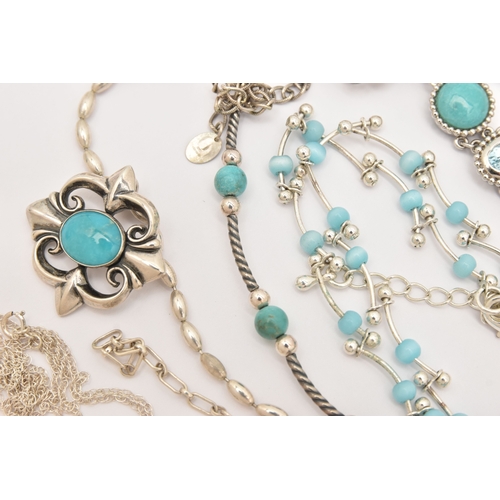 469 - ASSORTED WHITE METAL JEWELLERY, to include seven necklaces, a bracelet, a bangle and a ring, most se... 