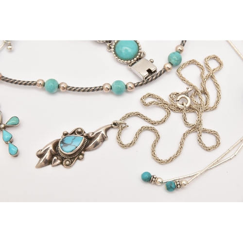 469 - ASSORTED WHITE METAL JEWELLERY, to include seven necklaces, a bracelet, a bangle and a ring, most se... 