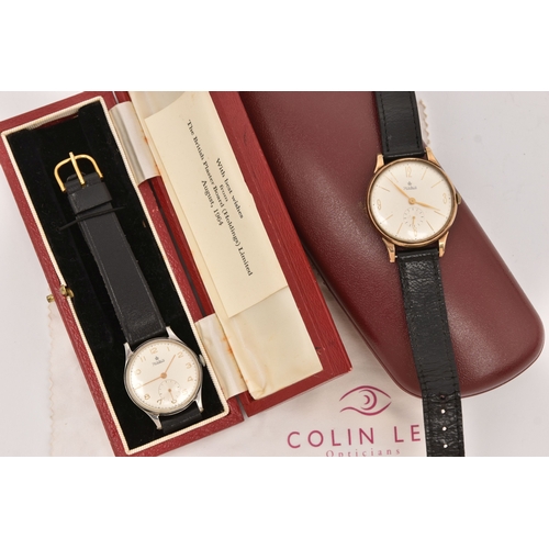 492 - TWO GENTS WRISTWATCHES, the first a 9ct gold cased 'Roidor' manual wind watch, round silvered dial w... 