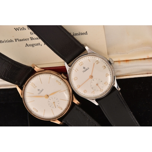 492 - TWO GENTS WRISTWATCHES, the first a 9ct gold cased 'Roidor' manual wind watch, round silvered dial w... 