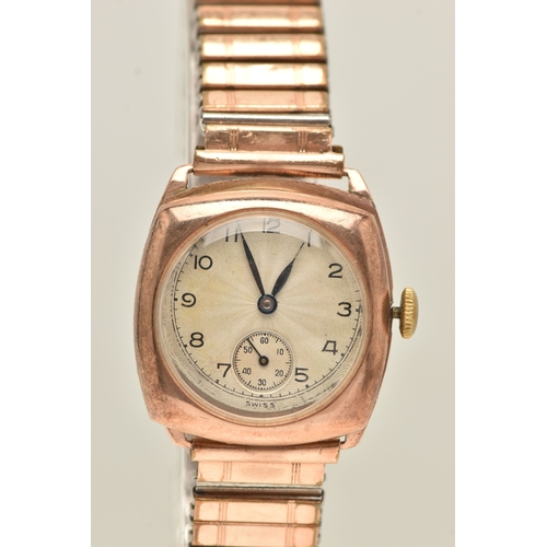 494 - A 9CT GOLD CASED WRISTWATCH, manual wind, round silvered dial with Arabic numerals, subsidiary dial ... 