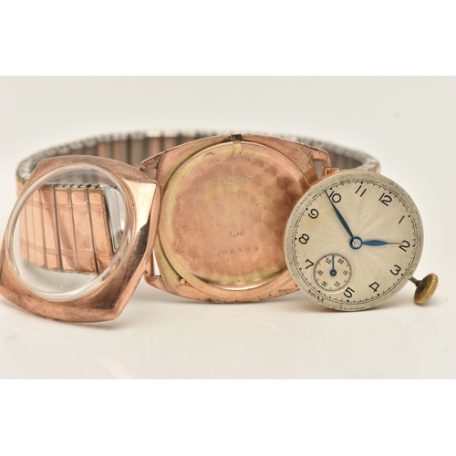 494 - A 9CT GOLD CASED WRISTWATCH, manual wind, round silvered dial with Arabic numerals, subsidiary dial ... 